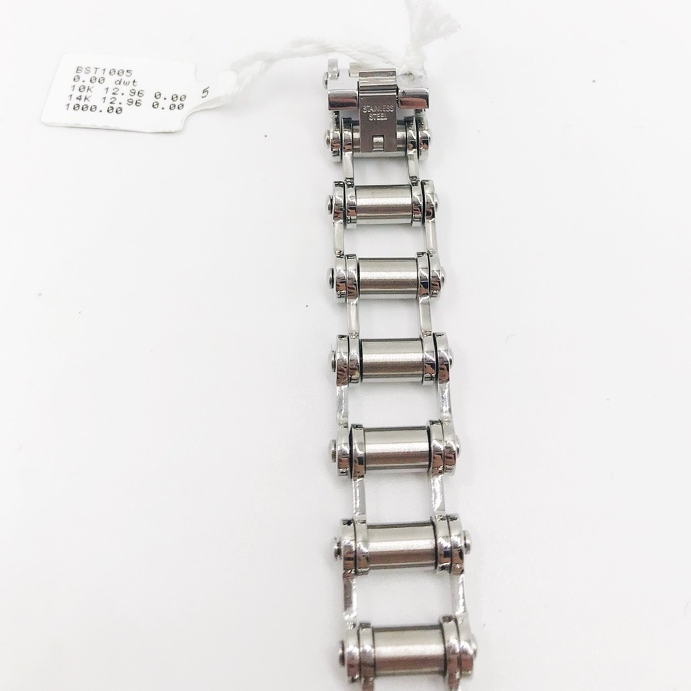 Men’s Silver Stainless Steel Bike Chain Bracelet - Picture 4 of 4